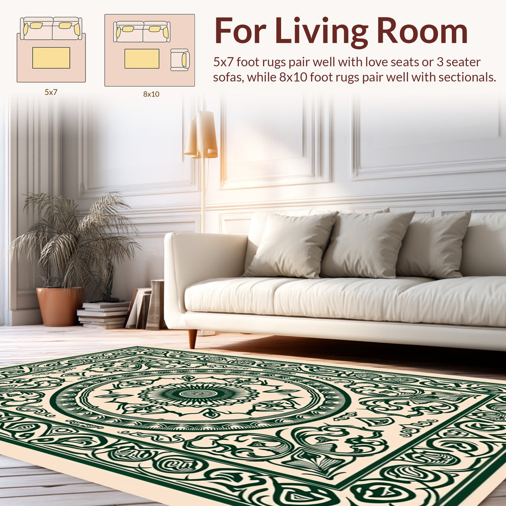 Intricate Green Floral Mandala Design Rug