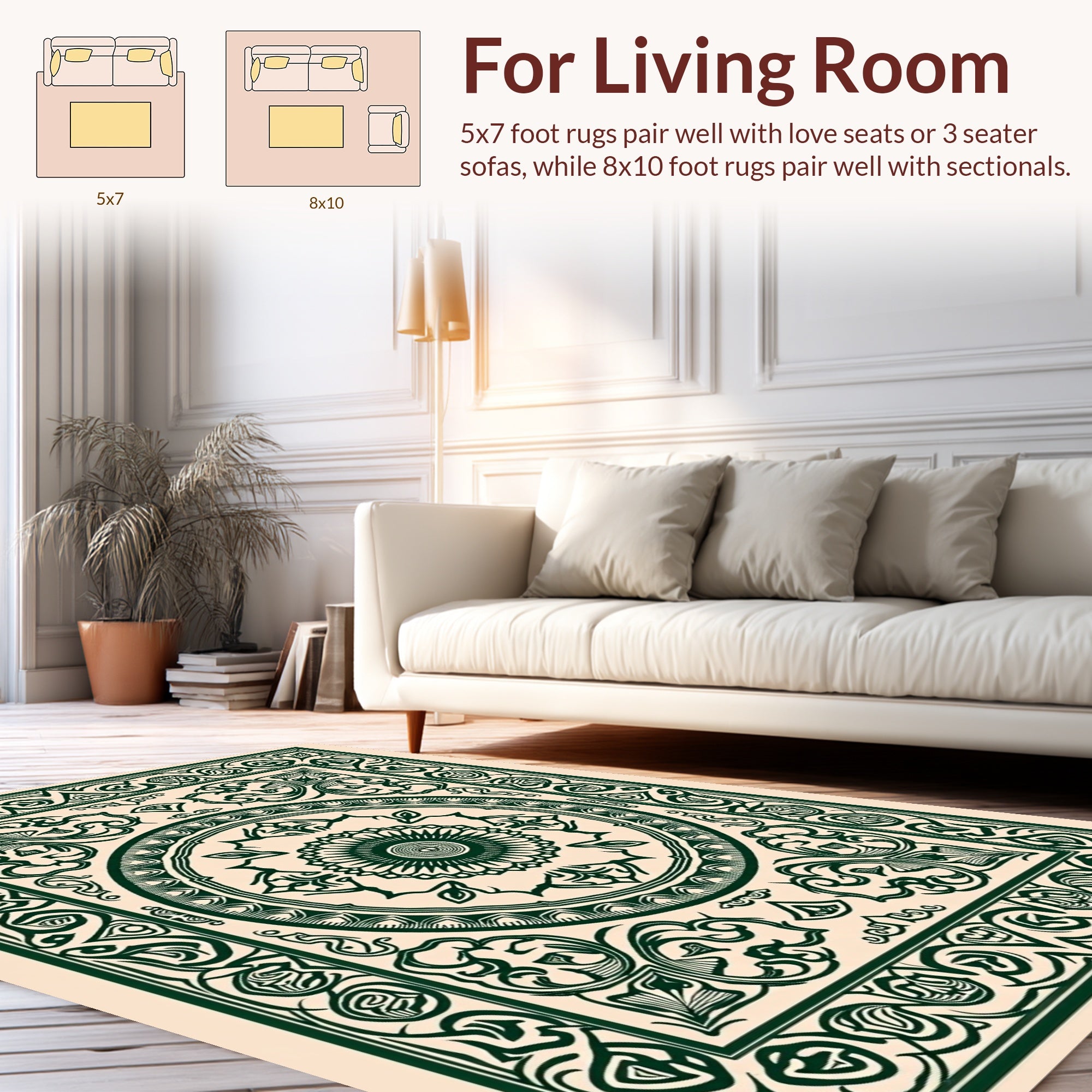 Intricate Green Floral Mandala Design Rug