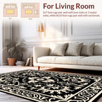 Intricate Floral Black Ivory Ornamental Rug