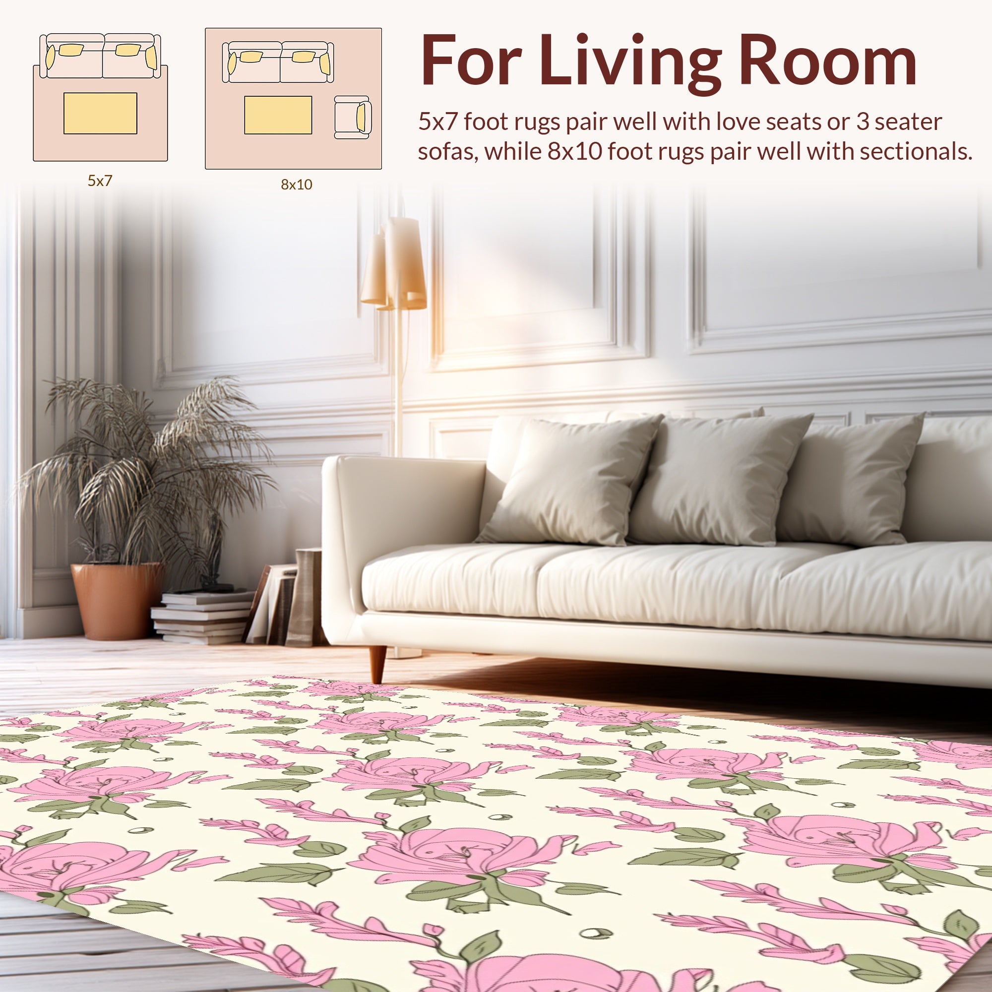 Delicate Pink Floral Vines Rug