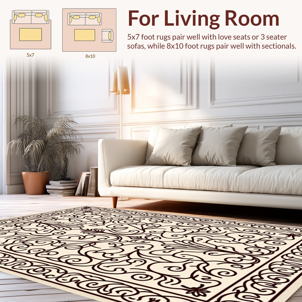 Delicate Scrollwork Floral Pattern Design Rug