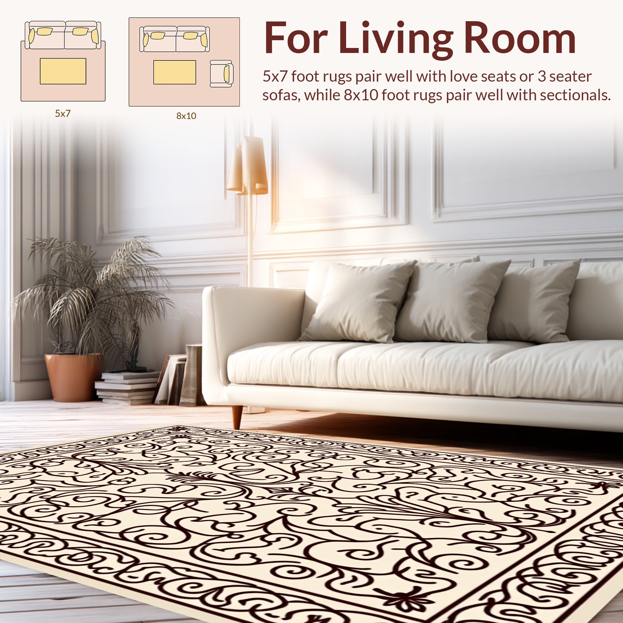 Delicate Scrollwork Floral Pattern Design Rug