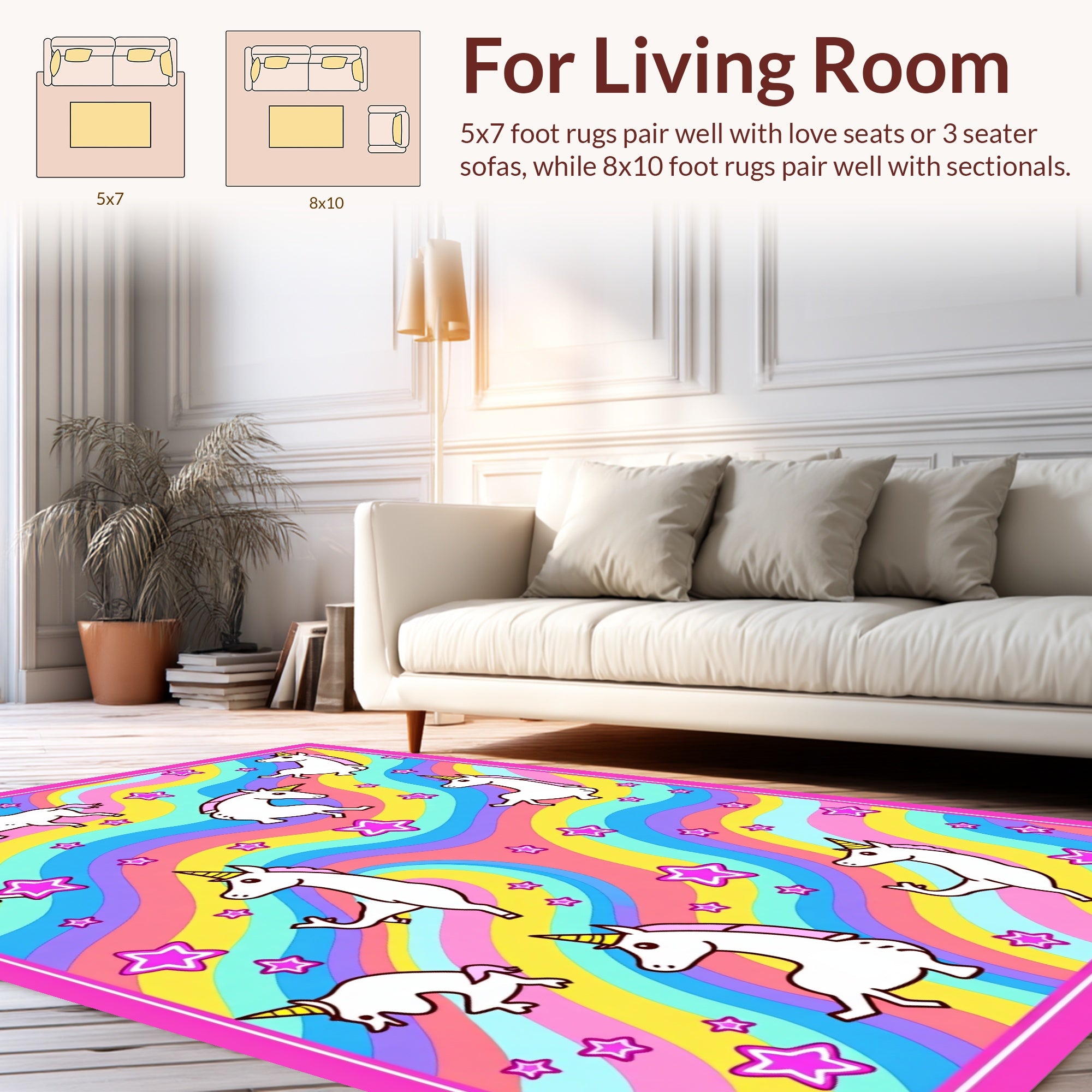 Whimsical Unicorn Star Pattern Rug