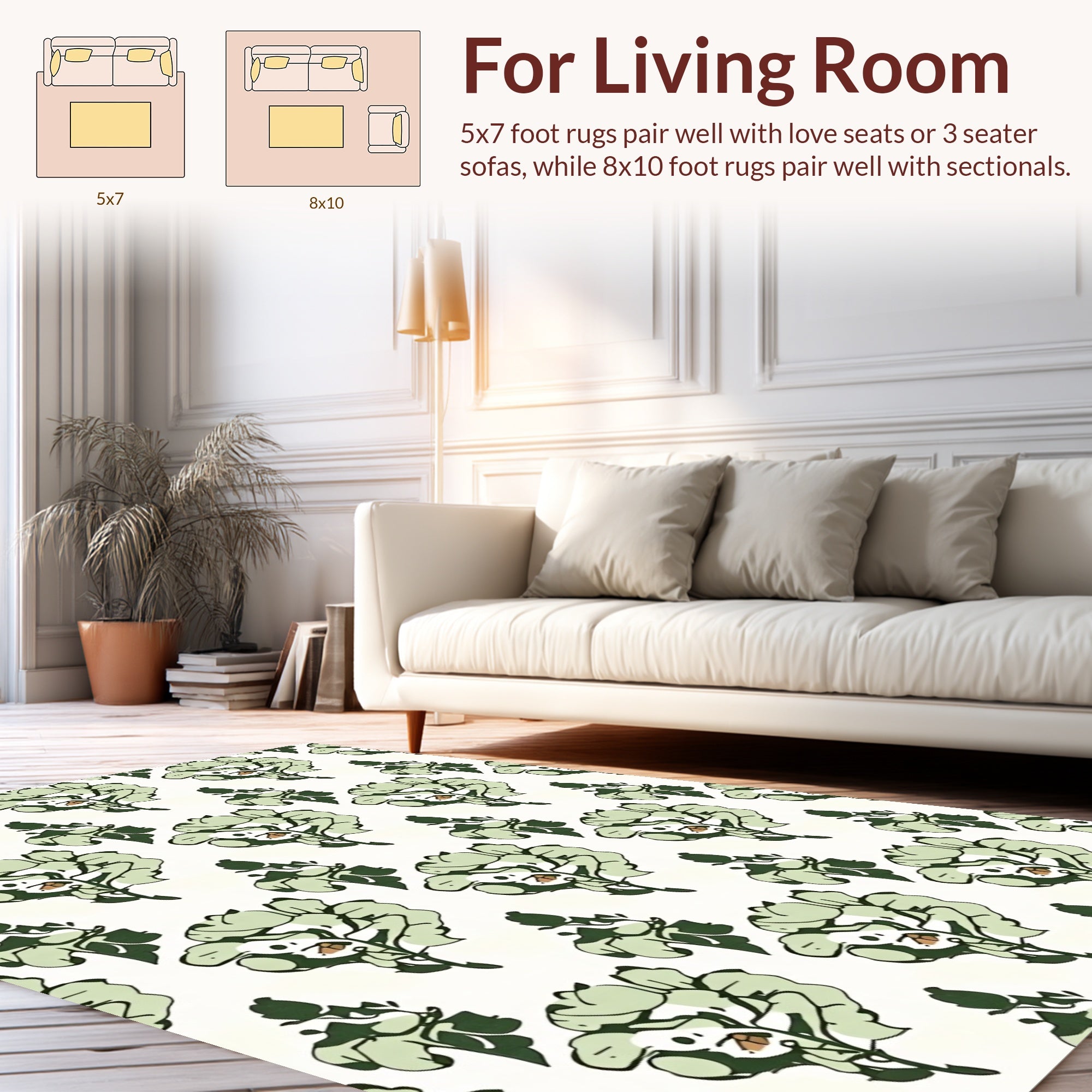 Soft Green Floral Graphic Pattern Rug