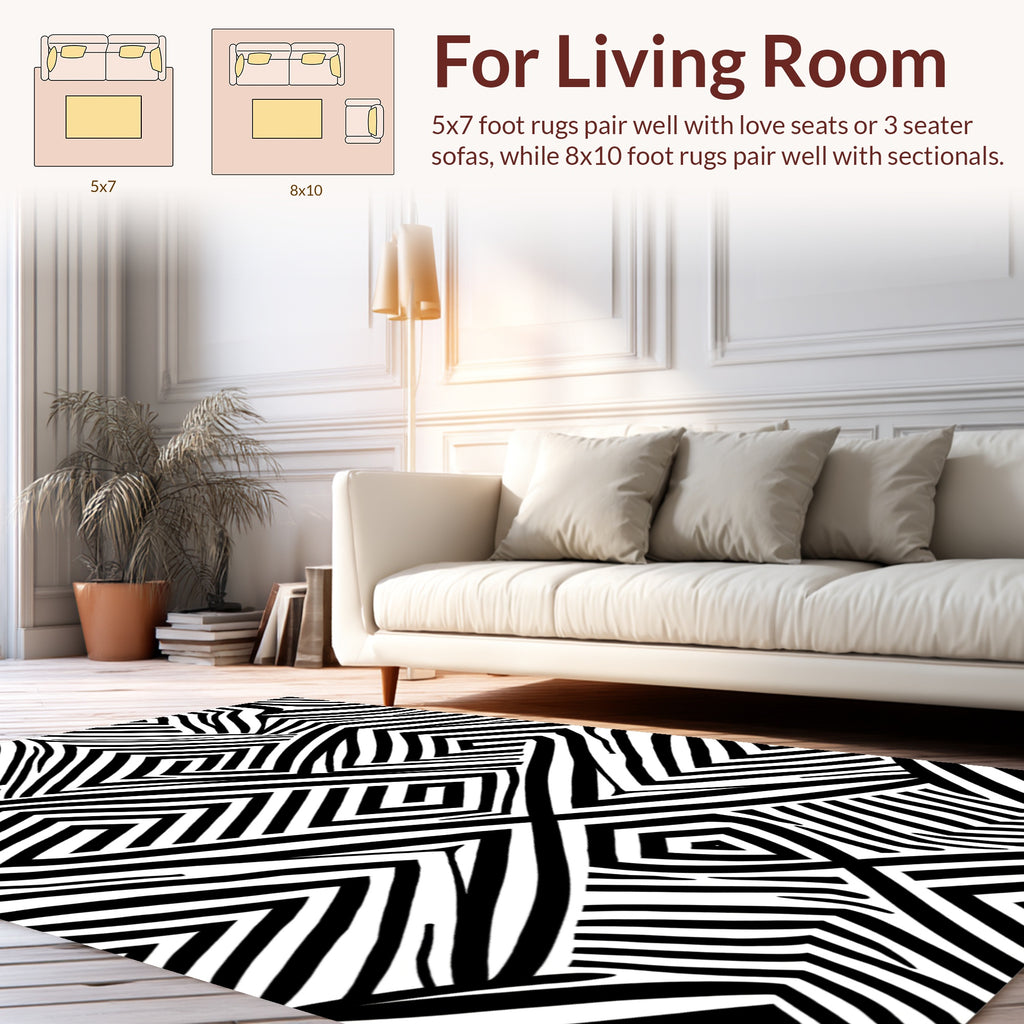 Bold Black White Geometric Maze Rug