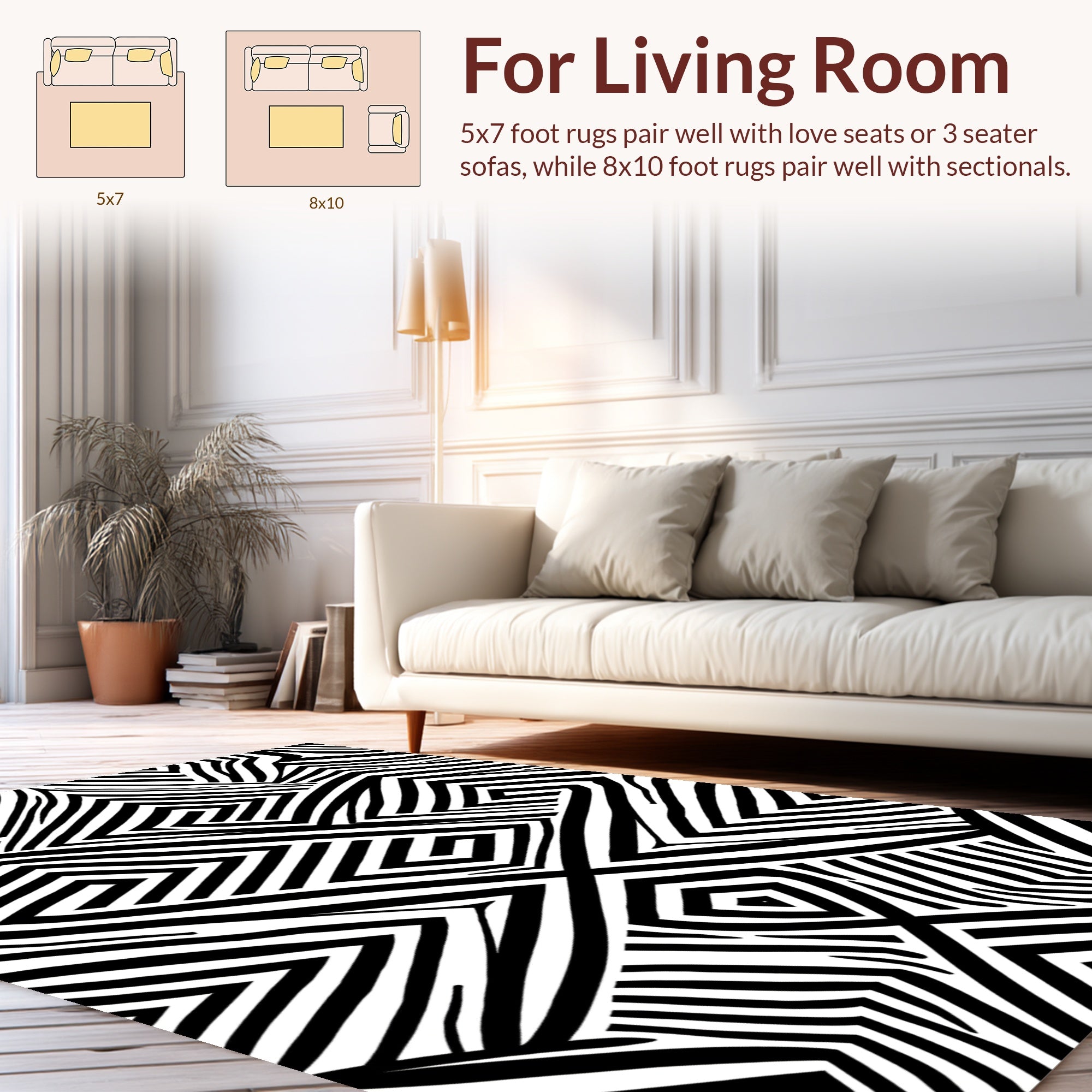 Bold Black White Geometric Maze Rug