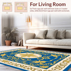Blue And Gold Floral Scrollwork Rug