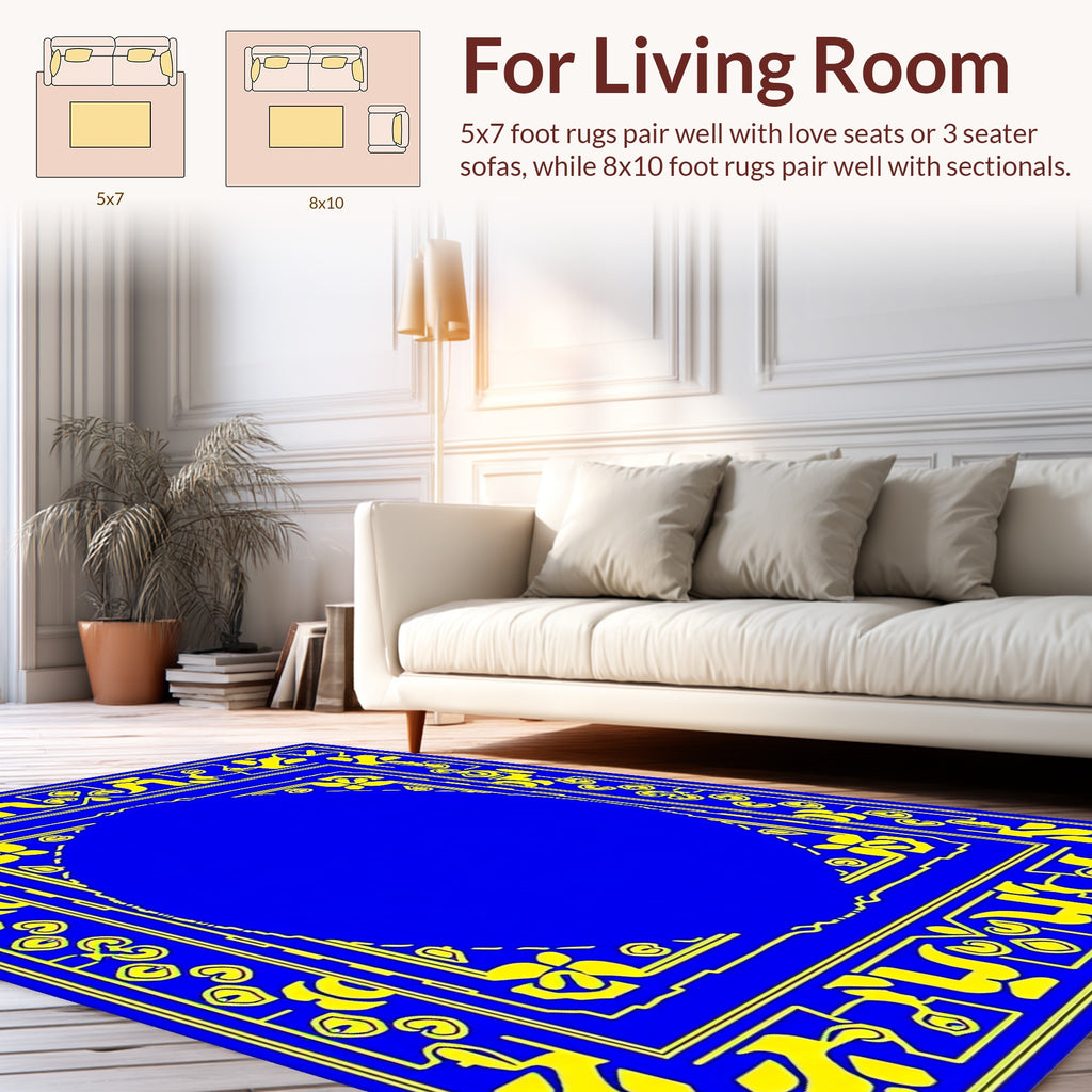 Royal Blue Geometric Floral Border Rug