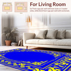 Royal Blue Geometric Floral Border Rug