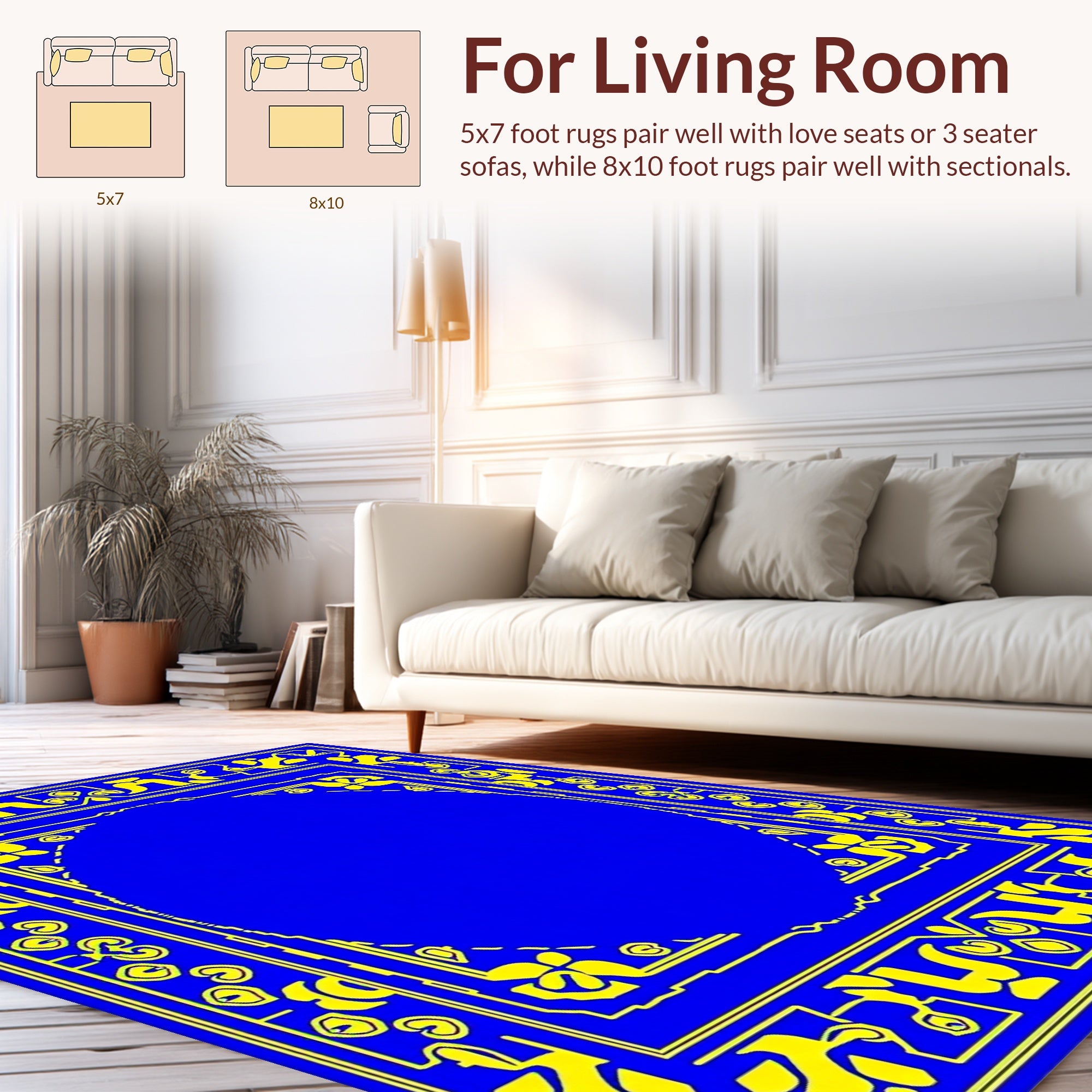 Royal Blue Geometric Floral Border Rug