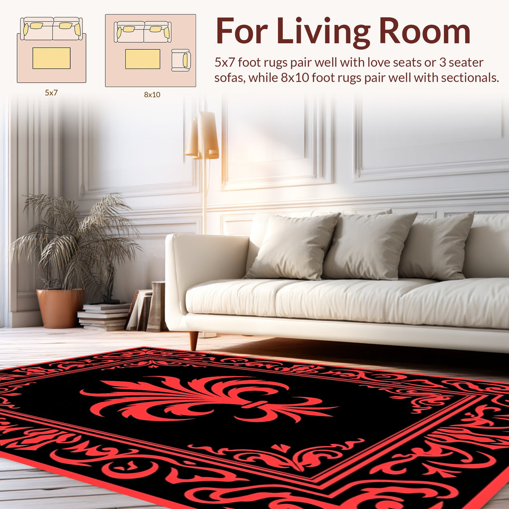 Red Floral Classic Emblem Pattern Rug
