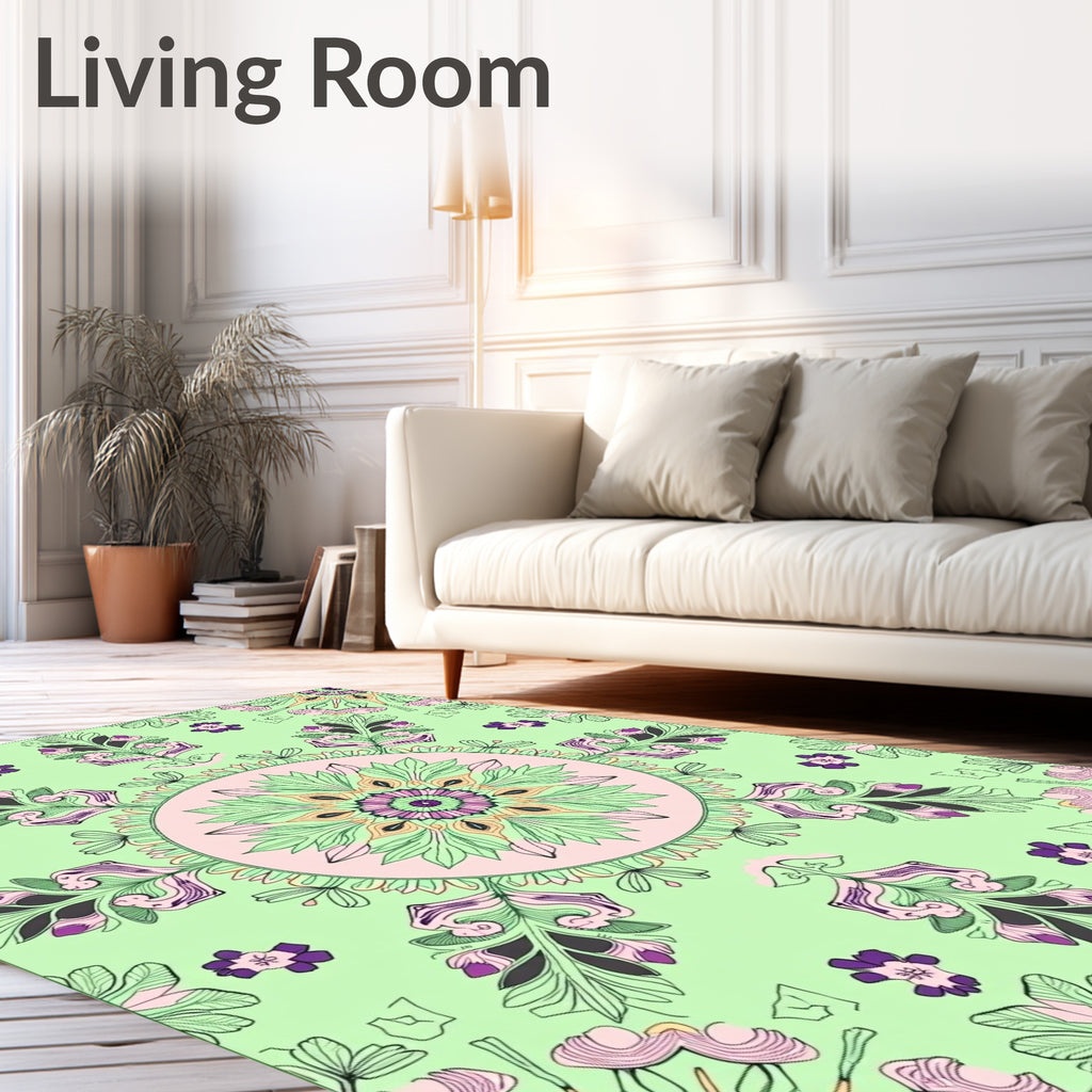 Mint Green Mandala Floral Medallion Rug