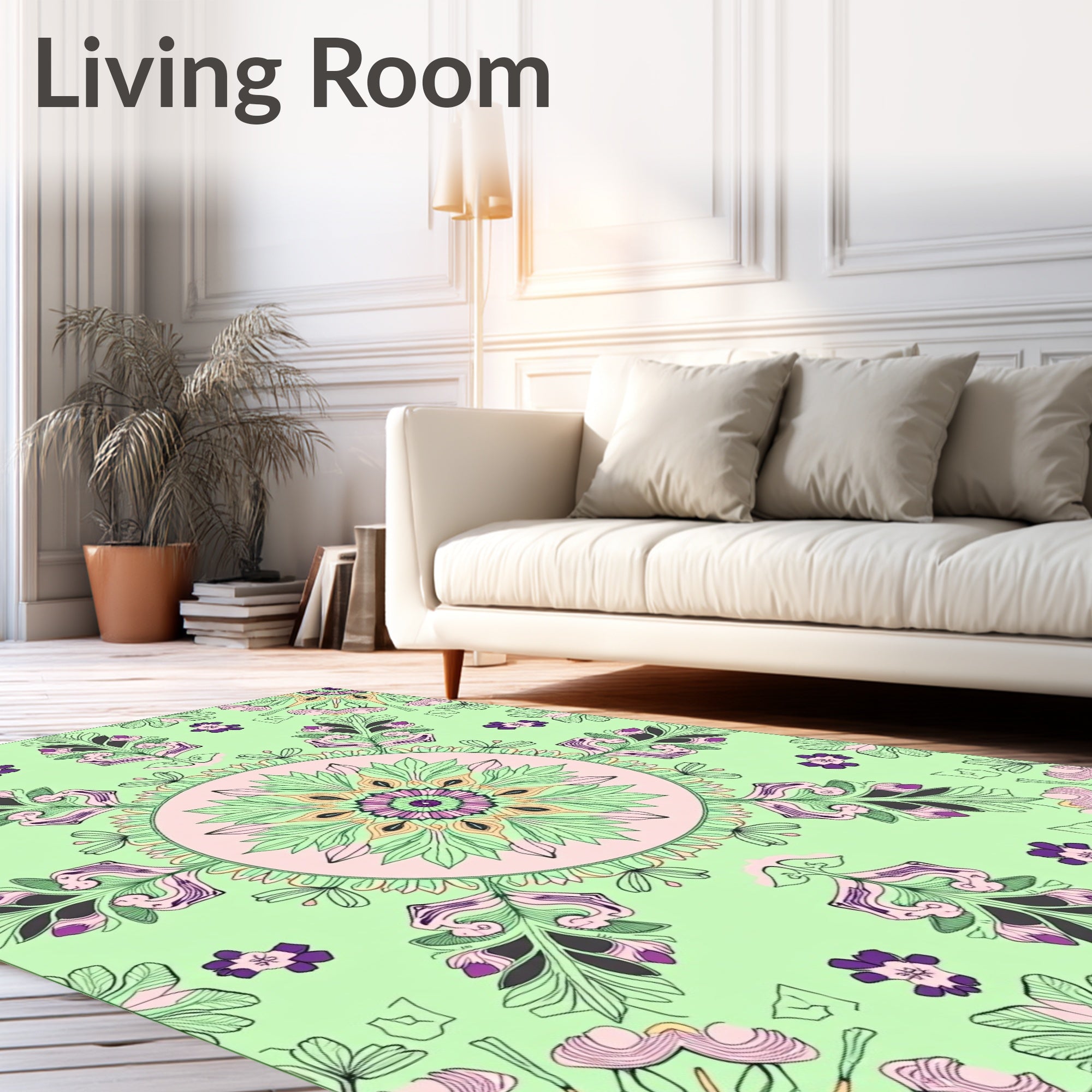 Mint Green Mandala Floral Medallion Rug