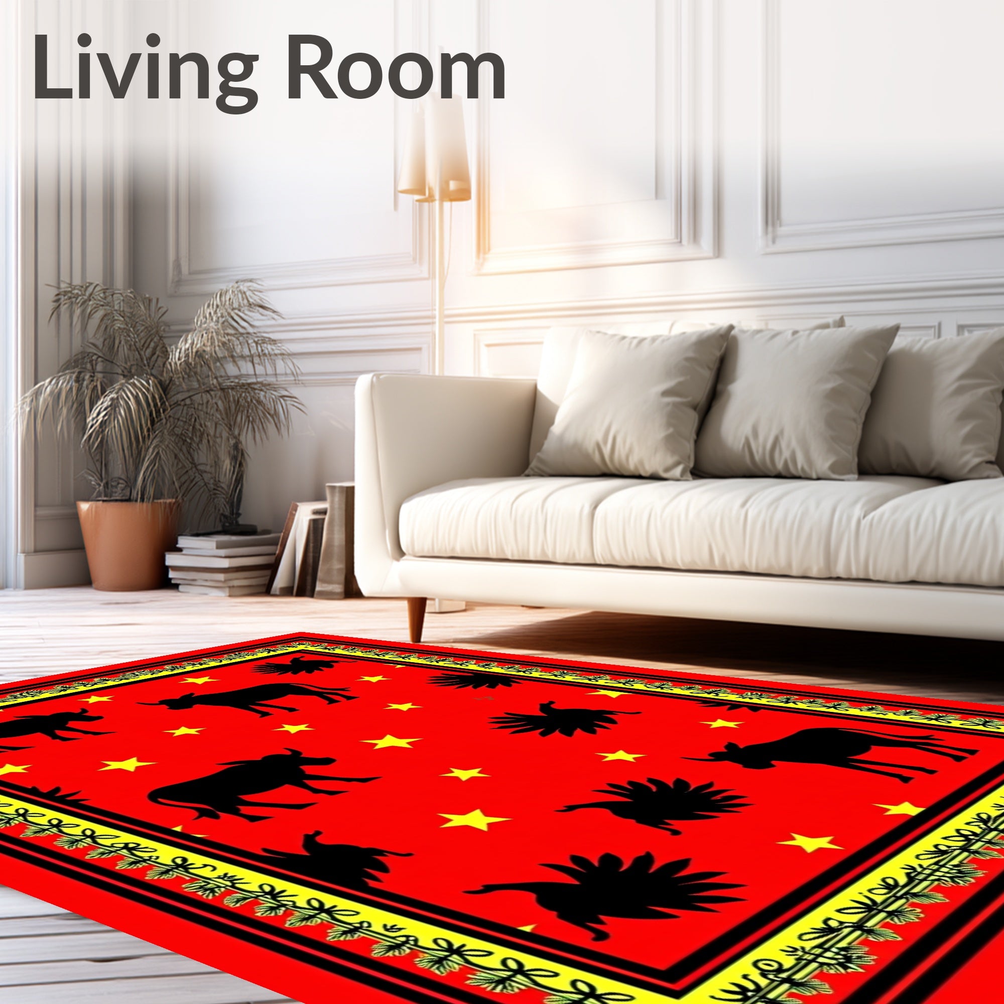 Bold Bull Star Red Border Rug
