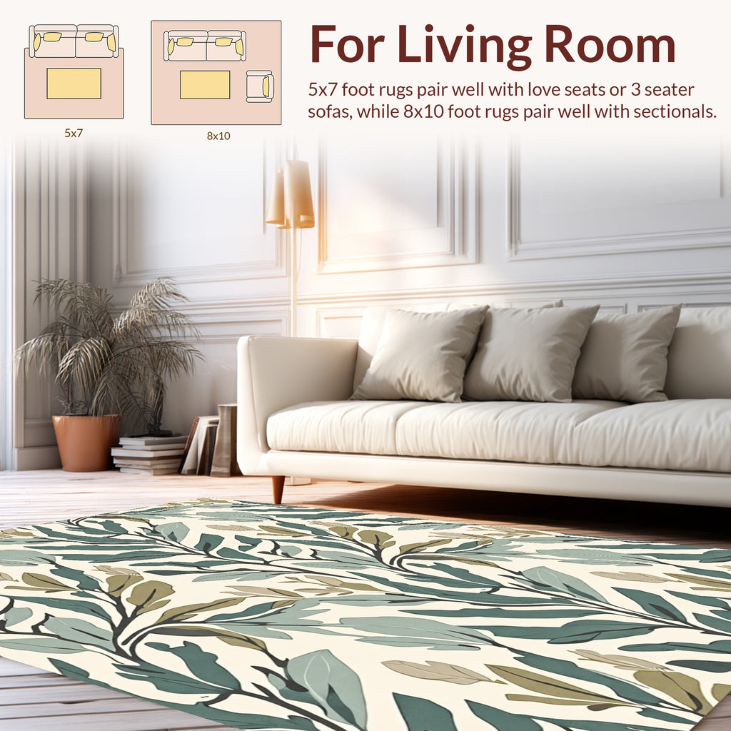 Botanical Branch Pattern On Cream Rug