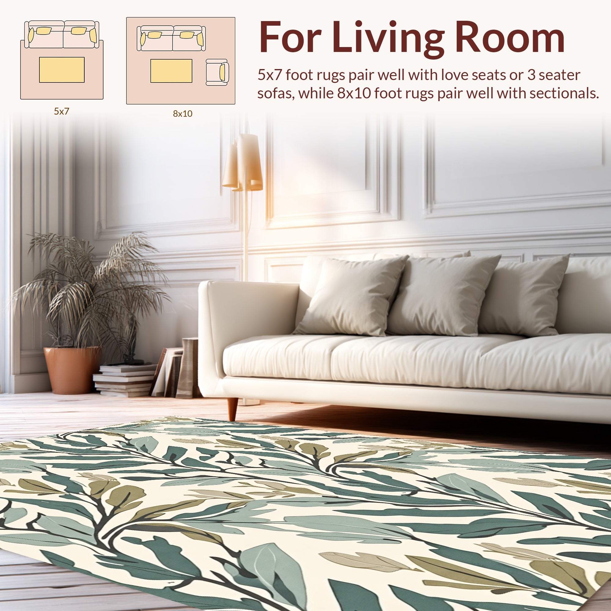 Botanical Branch Pattern On Cream Rug