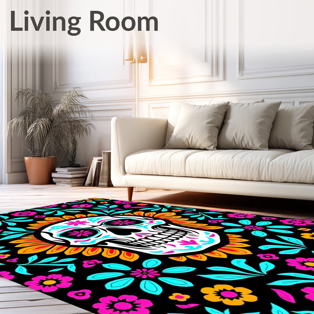 Vibrant Skull Floral Medallion Art Rug