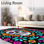 Vibrant Skull Floral Medallion Art Rug