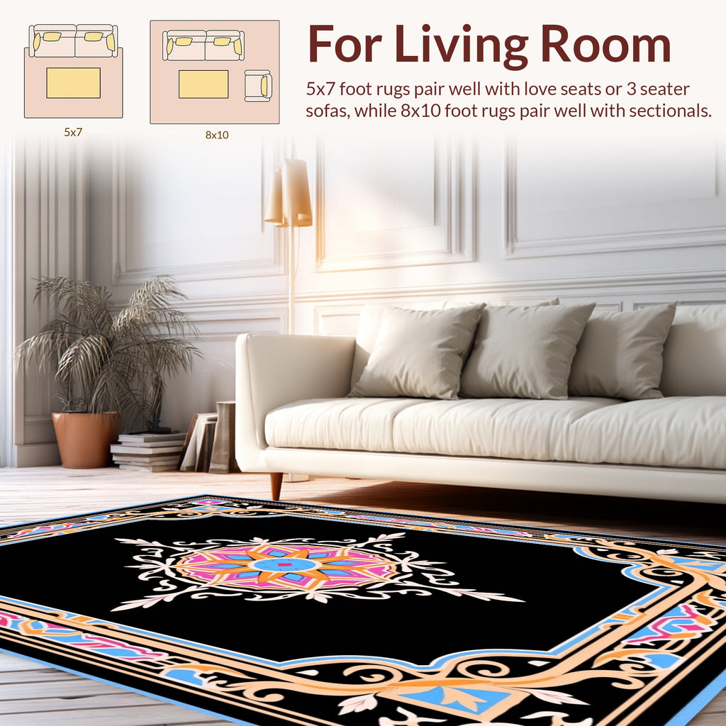 Vibrant Floral Medallion Frame Design Rug