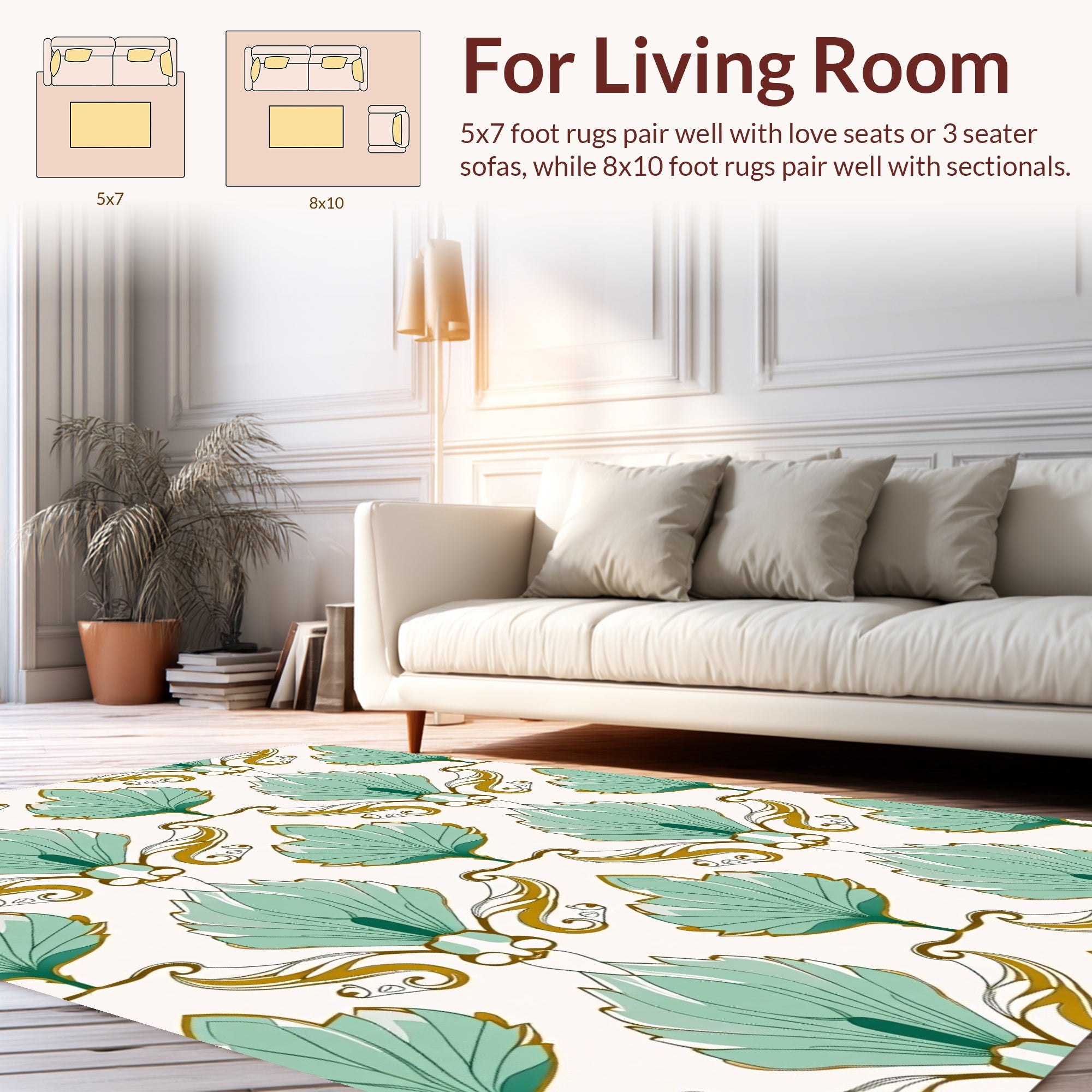 Art Nouveau Floral Leaf Scroll Pattern Rug