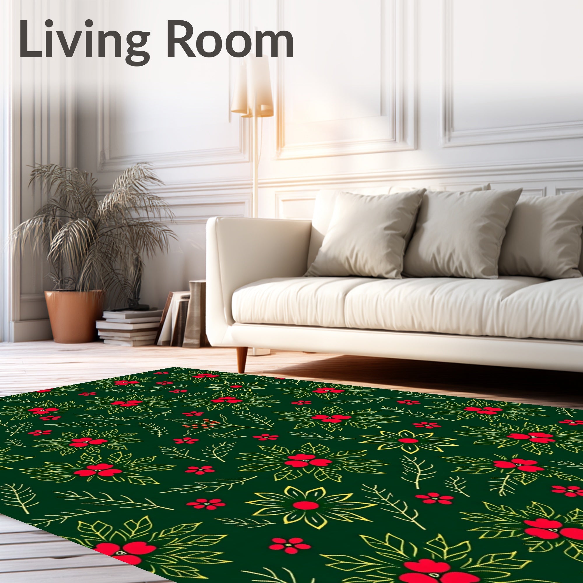 Vibrant Red Poppies Floral Garland Rug