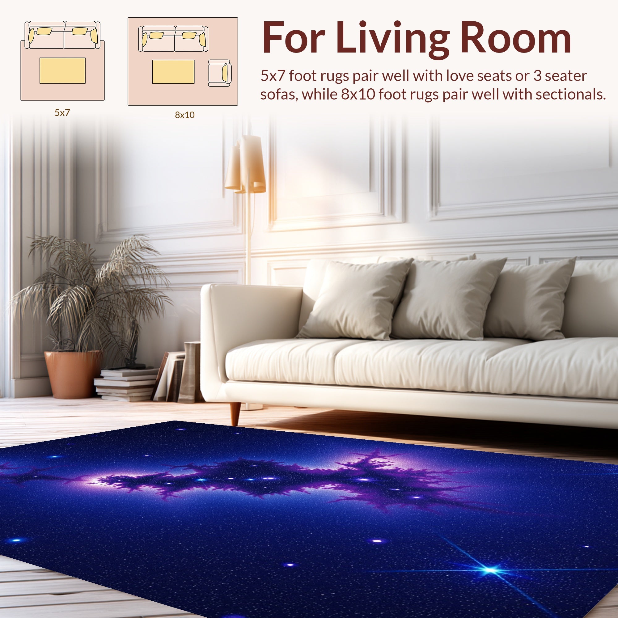 Cosmic Nebula Purple Starry Pattern Rug