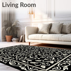 Classic Black White Leaf Pattern Rug