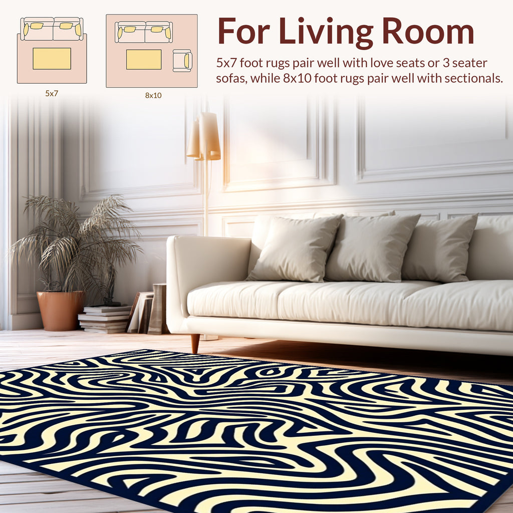 Abstract Wavy Dark Blue Pattern Rug