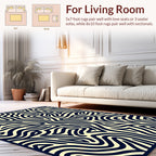 Abstract Wavy Dark Blue Pattern Rug