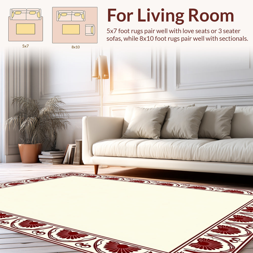 Classical Red Floral Border Design Rug