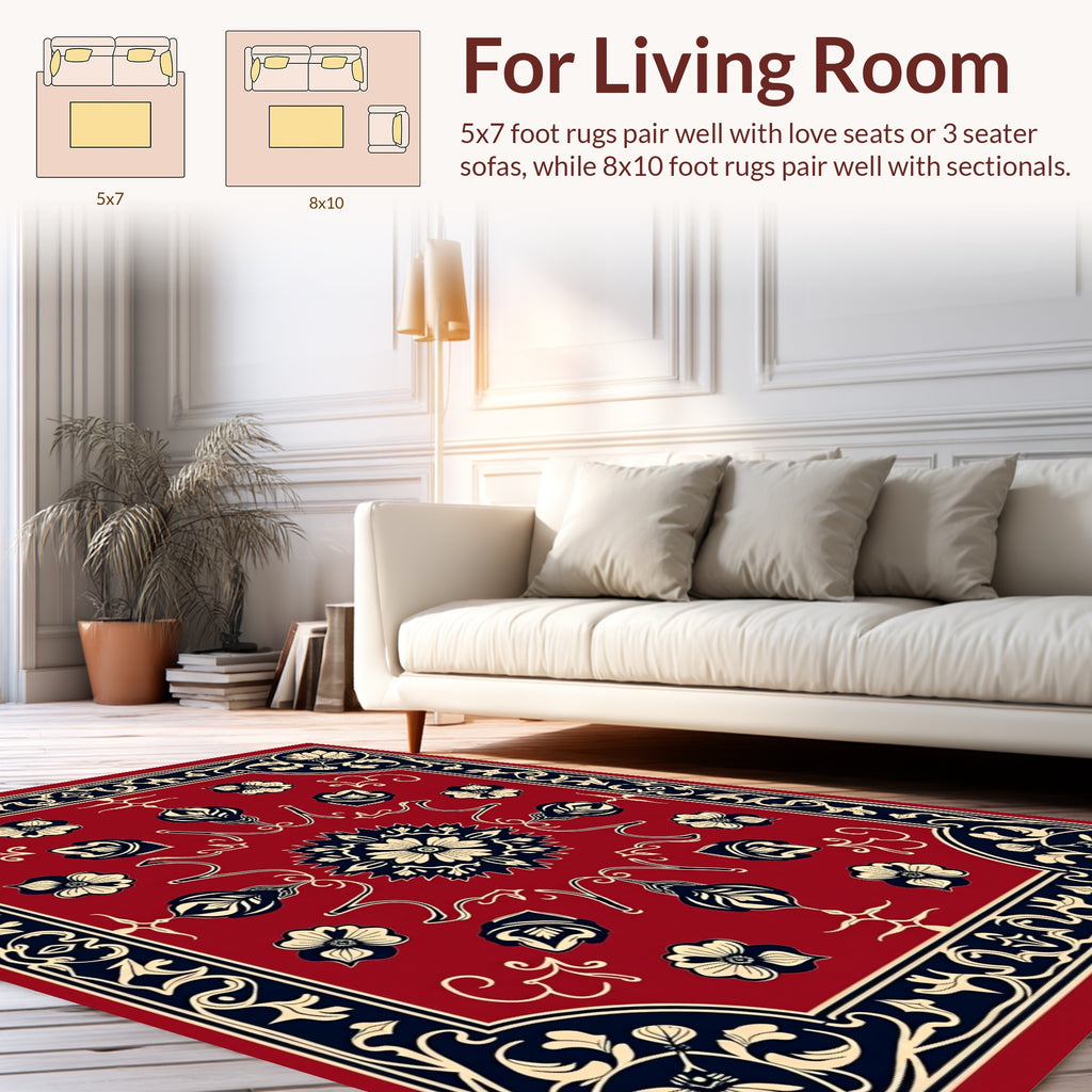 Red Floral Medallion Patterned Rug