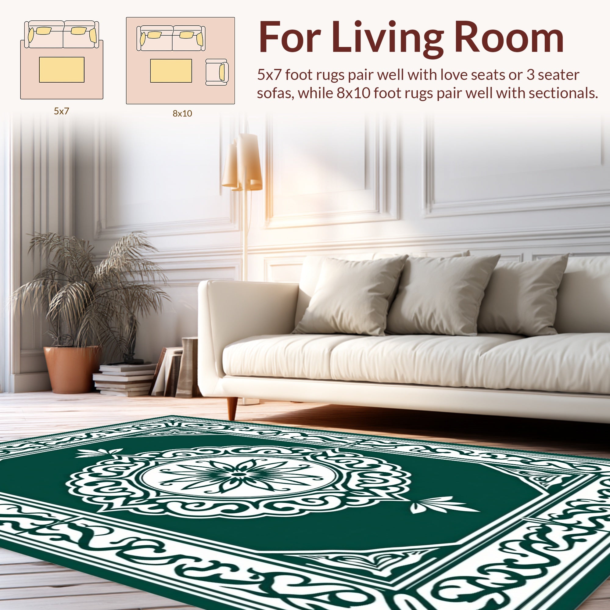 Emerald Green Intricate Scrollwork Pattern Rug