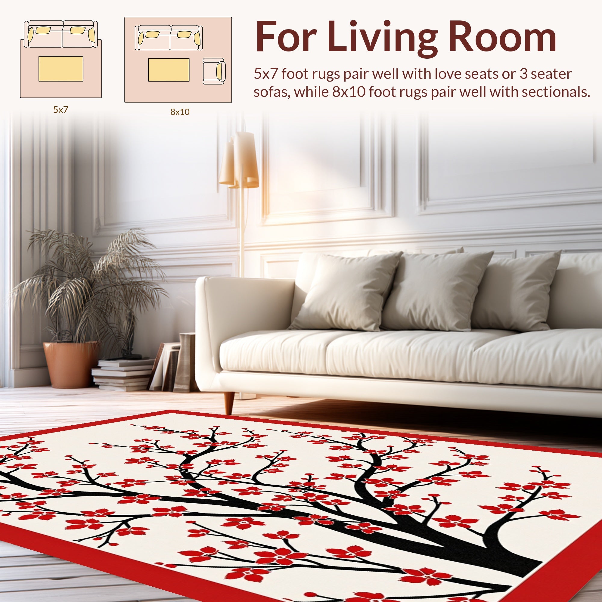 Red Blossom Tree Branch Pattern Rug