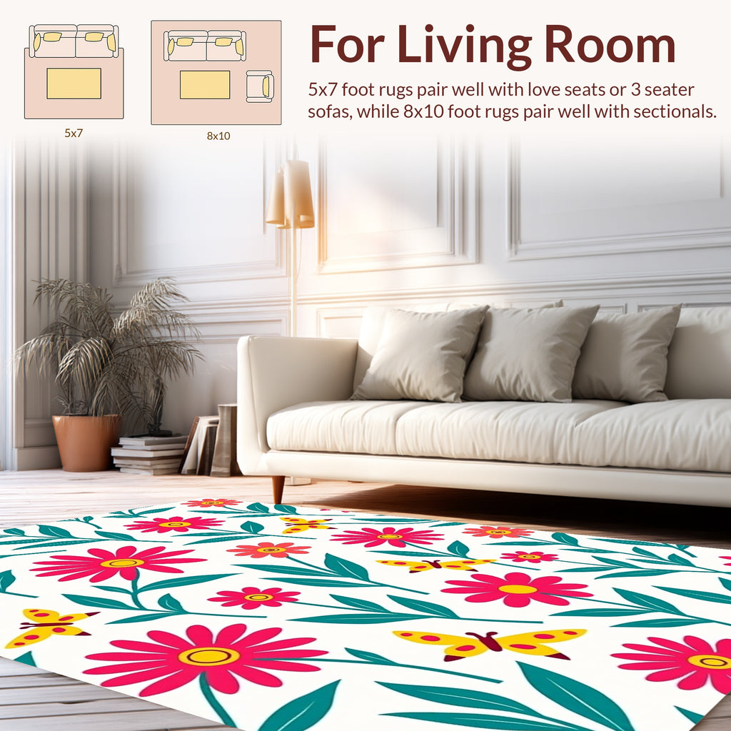 Bold Floral And Butterfly Pattern Rug