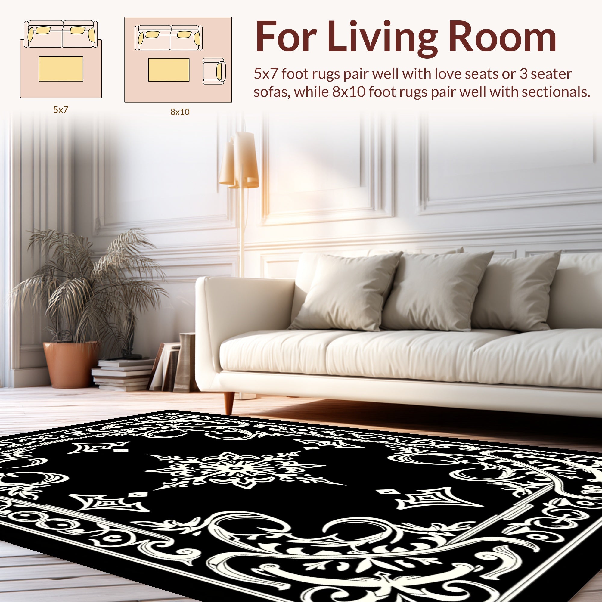 Classic Ivory Floral Scrollwork Design Rug