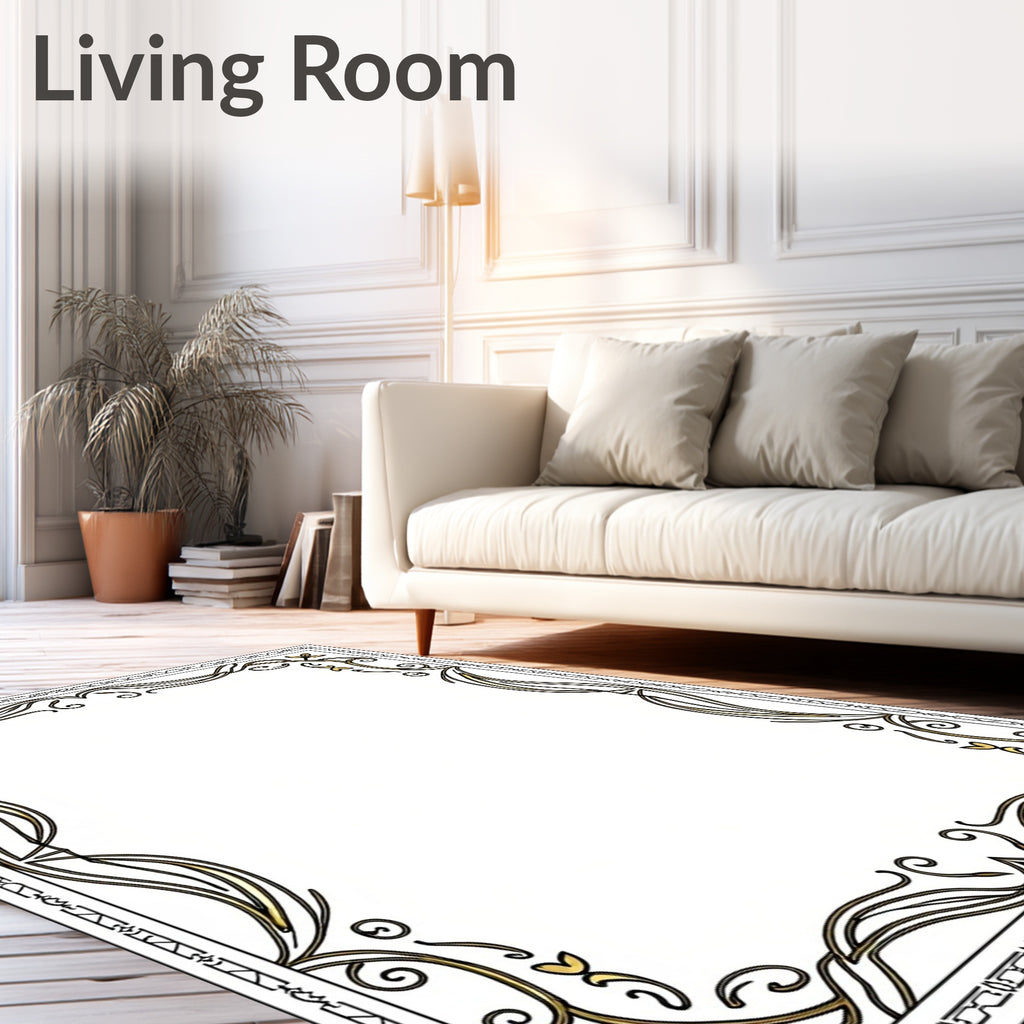 Gold Art Nouveau Floral Border Rug