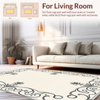 Ornate Black Scrollwork Elegant Border Rug