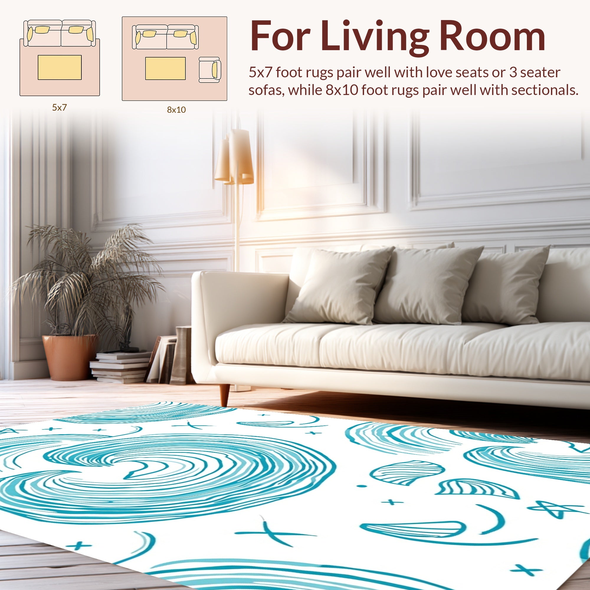 Coastal Wave Shell Pattern Rug