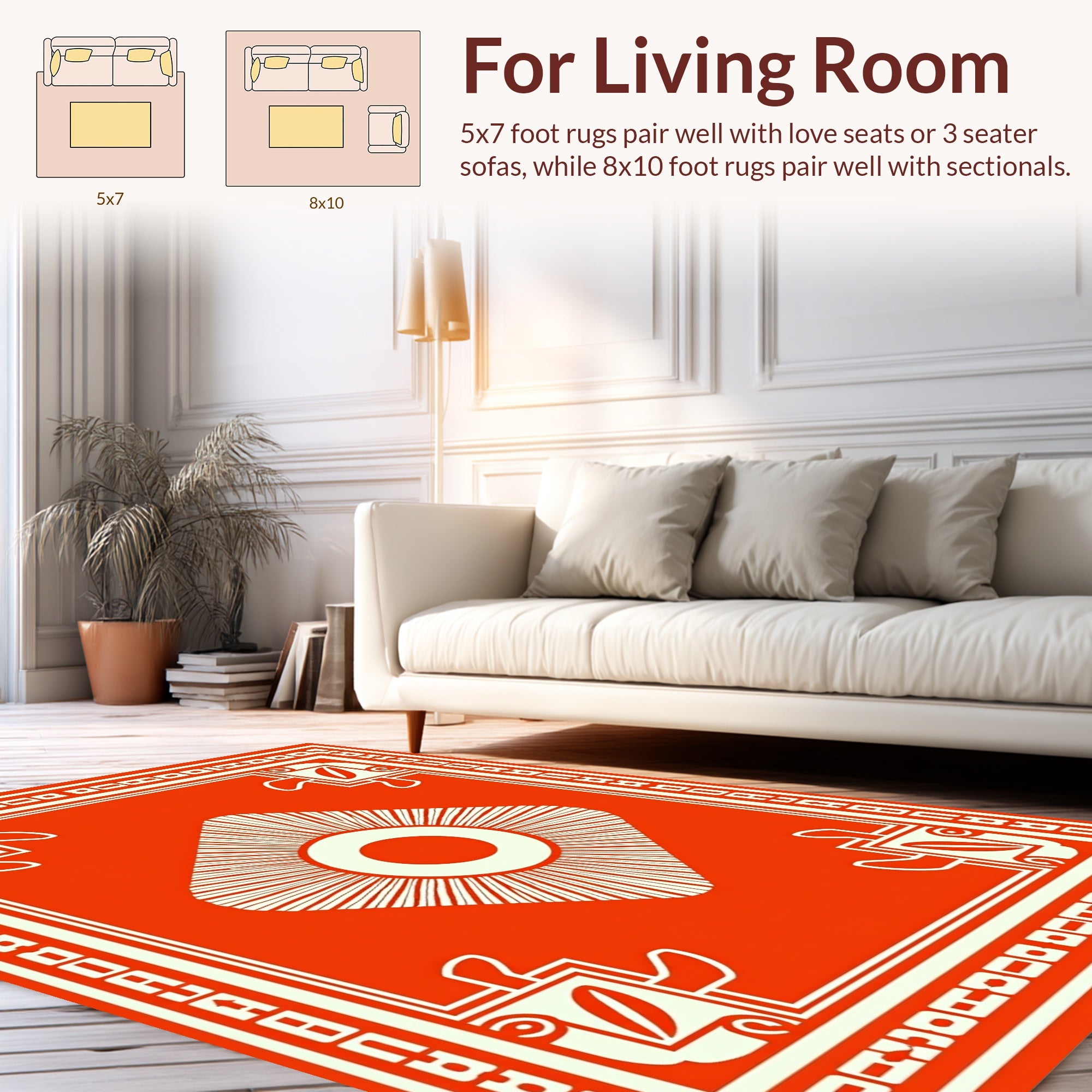 Bold Red And Cream Geometric Medallion Rug