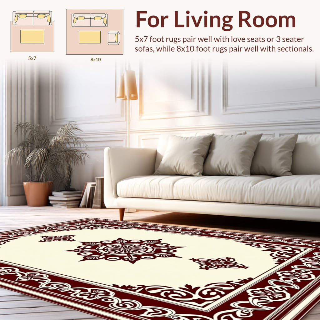 Ornate Floral Medallion Border Design Rug