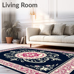 Crimson Cream Floral Mandala Border Rug