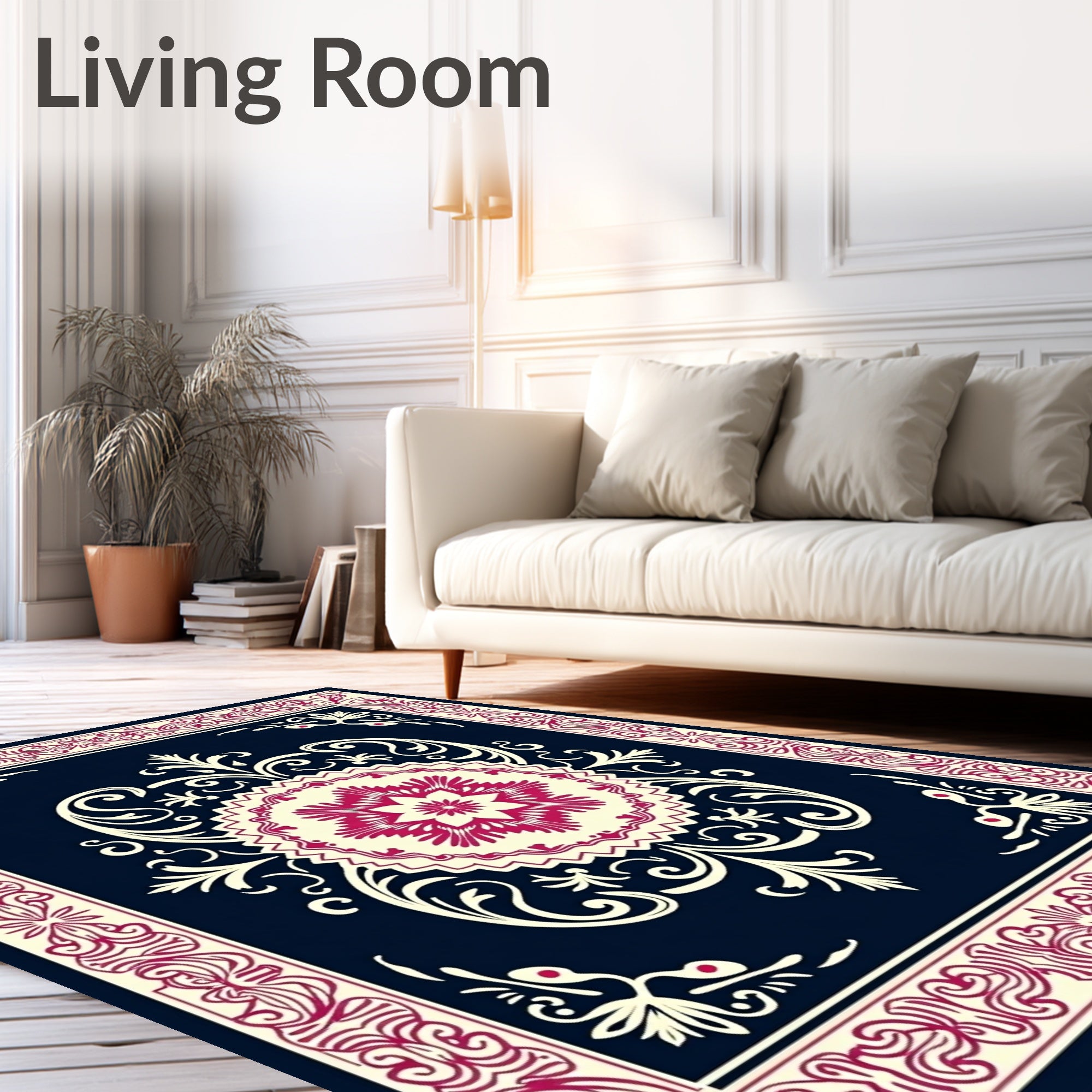 Crimson Cream Floral Mandala Border Rug