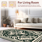 Dark Green Floral Scrollwork Traditional Rug