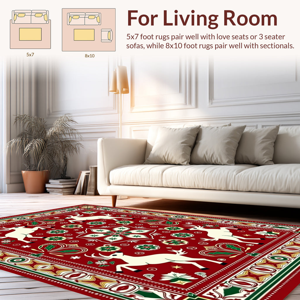 Reindeer And Floral Medallion Pattern Rug