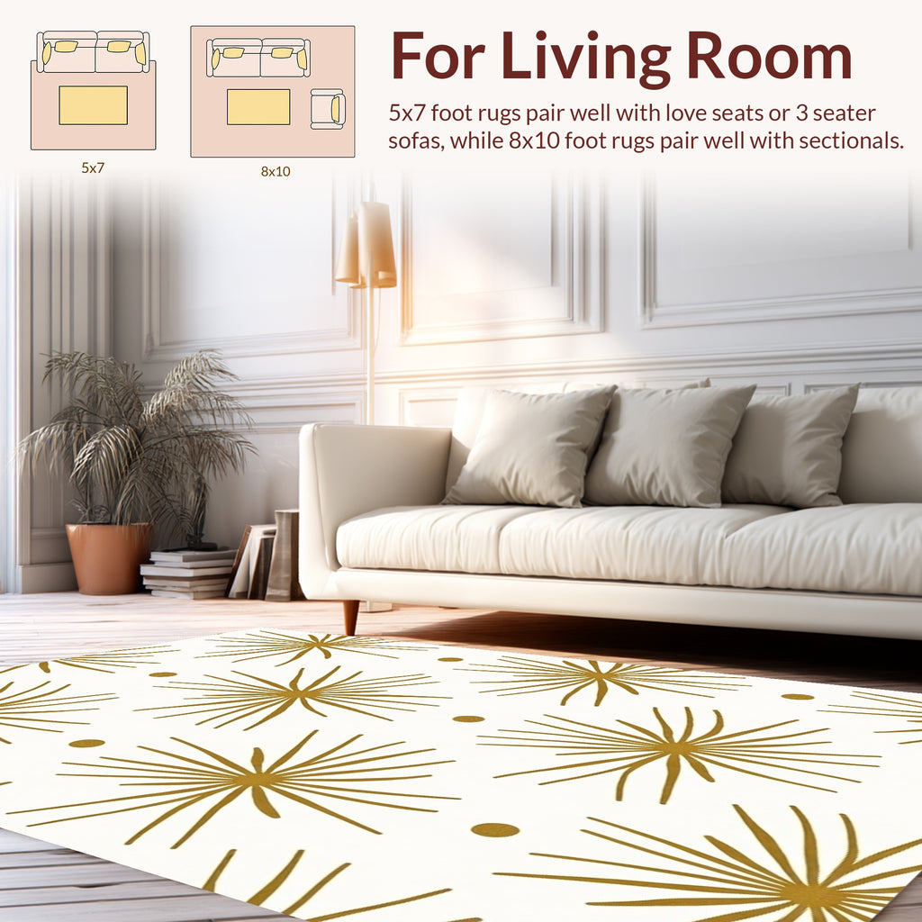 Gold Starburst With Dots Pattern Rug
