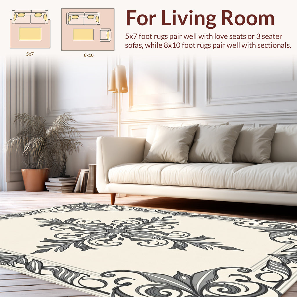 Ornate Floral Scrollwork Design Rug