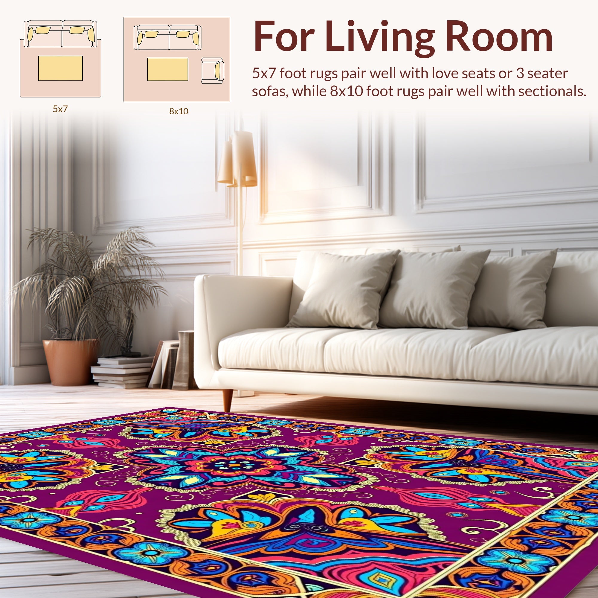 Vibrant Symmetrical Floral Mandala Pattern Rug