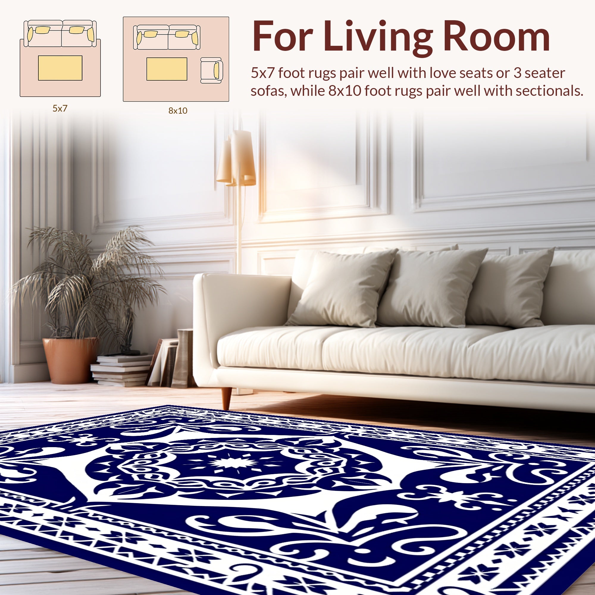 Classic Blue White Mandala Pattern Rug