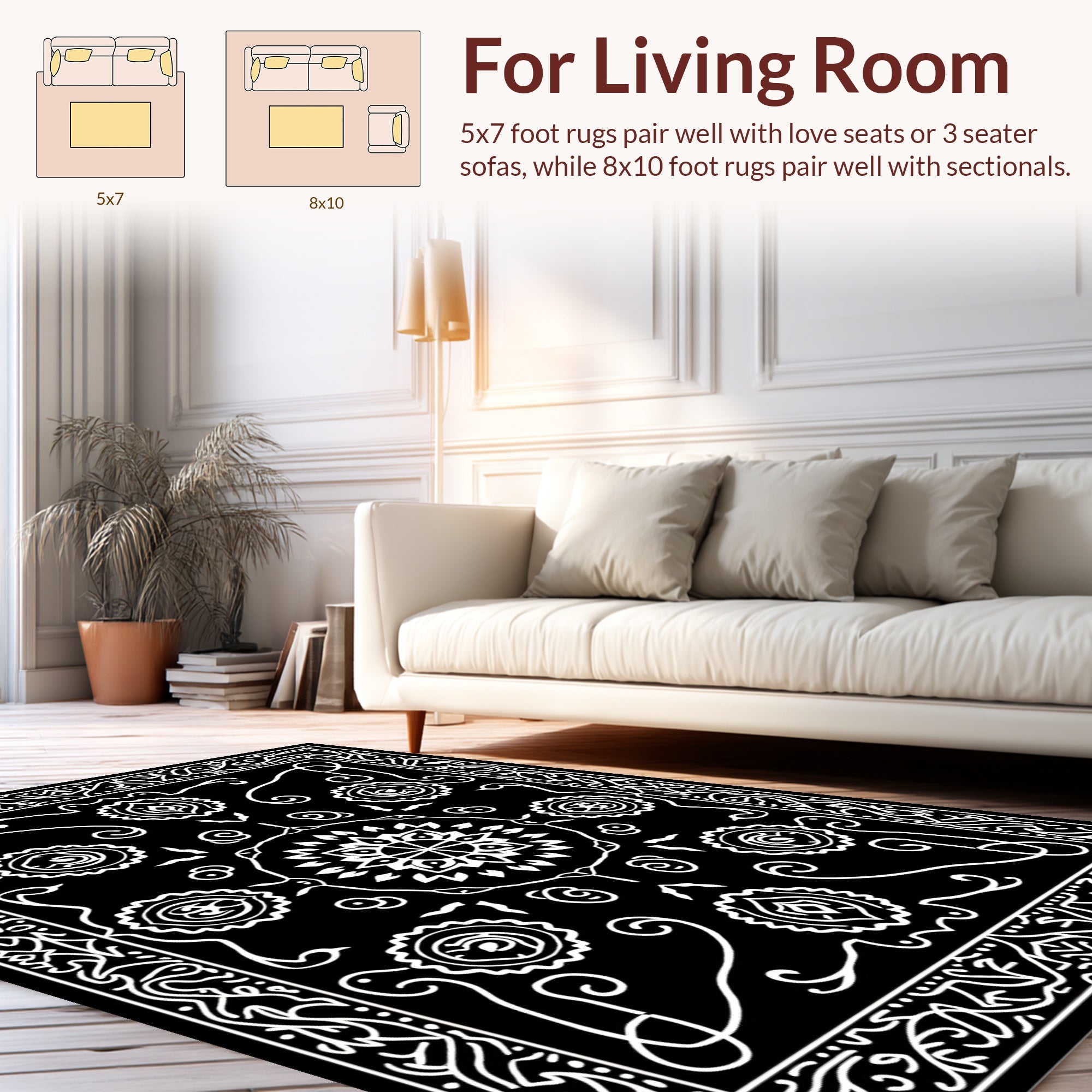 Black and White Intricate Floral Mandala Rug
