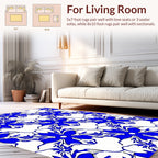 Bold Blue White Floral Pattern Rug